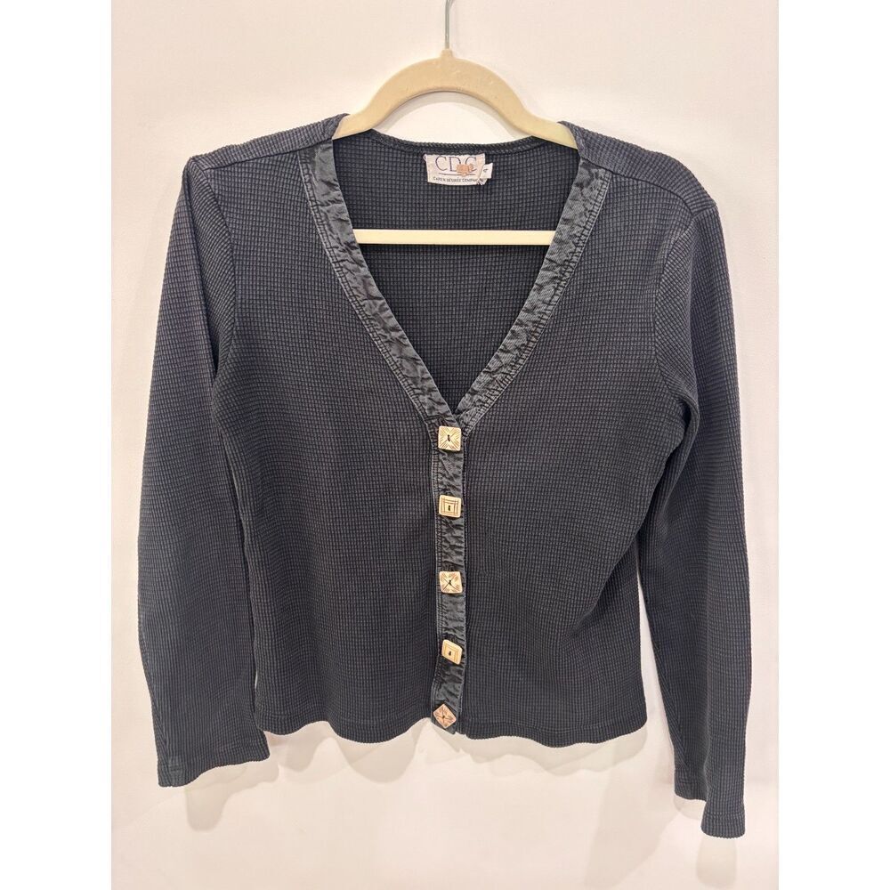 Vintage CDC Waffle Knit Cardigan Charcoal V Neck Button Sweater Size 4